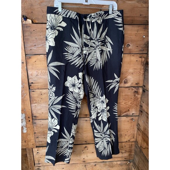 Ralph Lauren Purple Label Linen Pants Mens 34 Black & Beige Floral Print Pockets - Picture 1 of 11